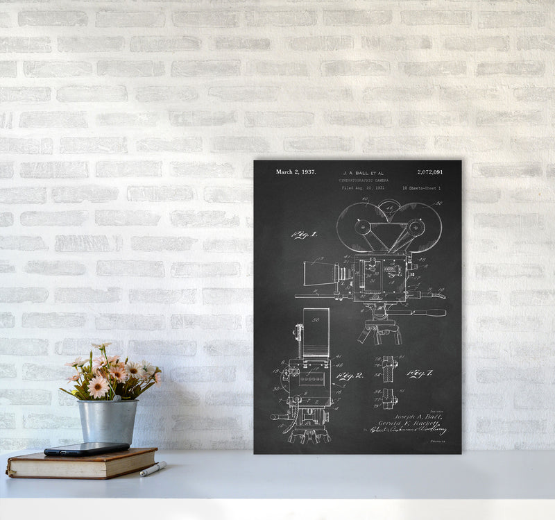 Cinema Camera Patent-Chalkboard Art Print by Jason Stanley A2 Black Frame