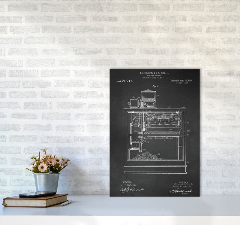 Popcorn Machine Patent- Chalkboard Art Print by Jason Stanley A2 Black Frame