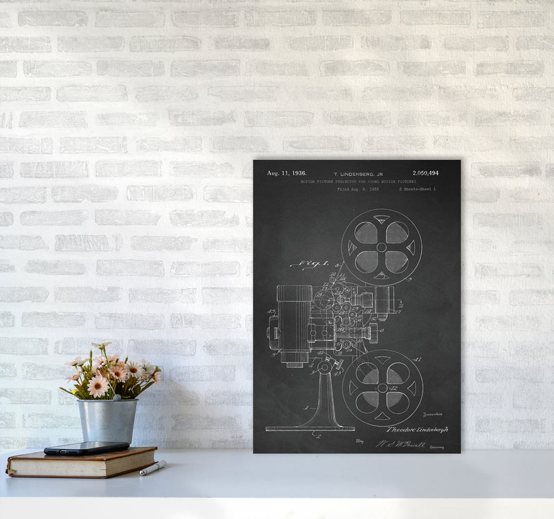 Motion Picture Projector Patent-Chalkboard Art Print by Jason Stanley A2 Black Frame
