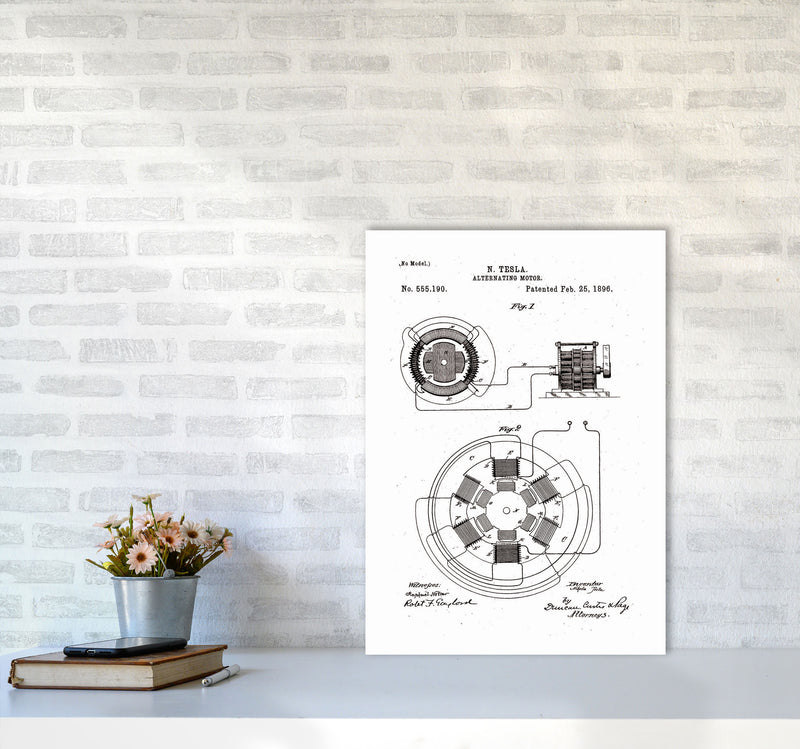 Tesla Alternating Motor Patent Art Print by Jason Stanley A2 Black Frame
