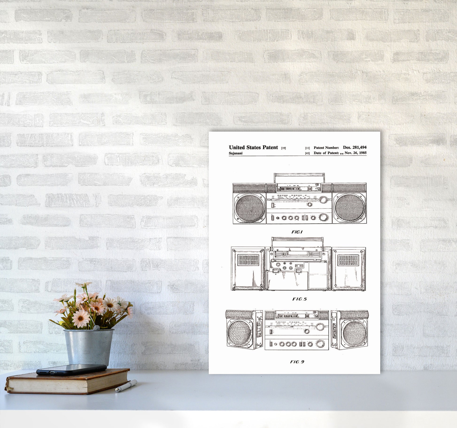 Ghetto Blaster Patent Art Print by Jason Stanley A2 Black Frame