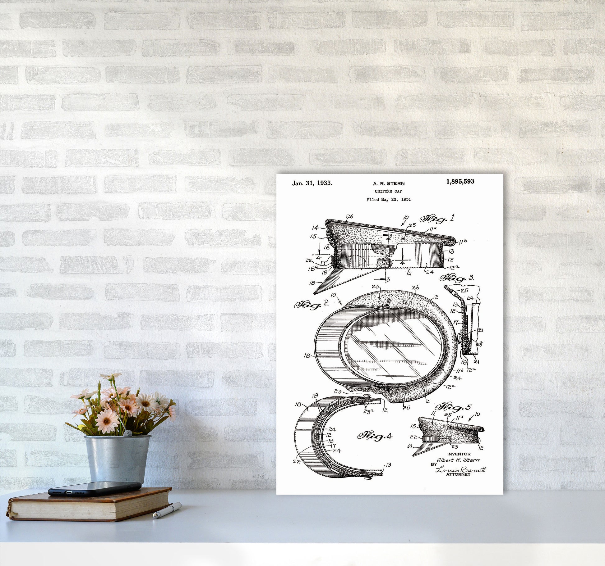 Police Man Hat Patent Art Print by Jason Stanley A2 Black Frame