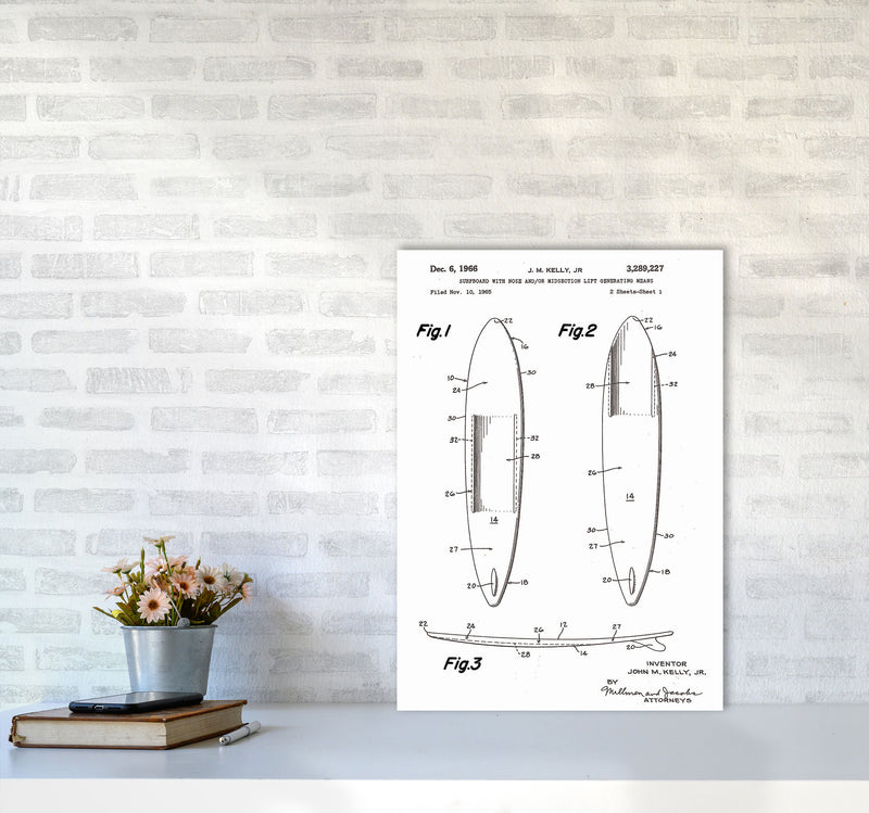 Surfboard Patent White Art Print by Jason Stanley A2 Black Frame