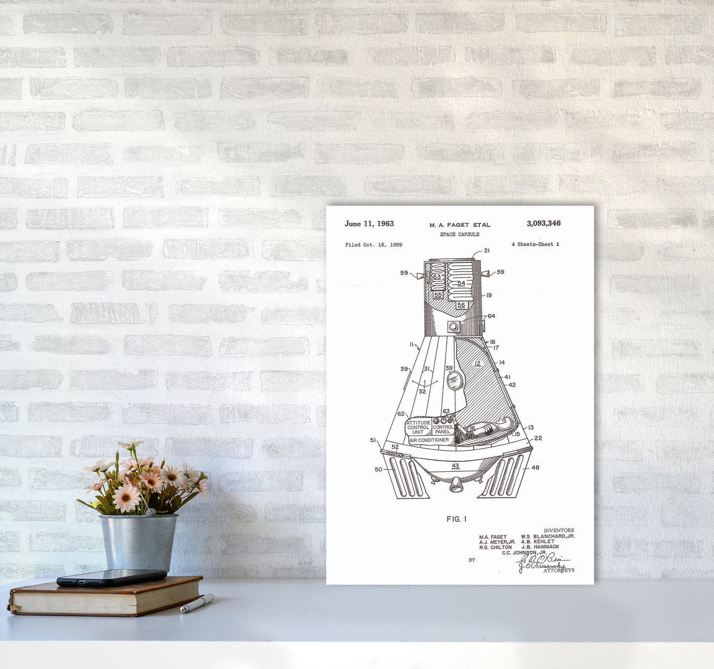 Space Capsule Patent Art Print by Jason Stanley A2 Black Frame