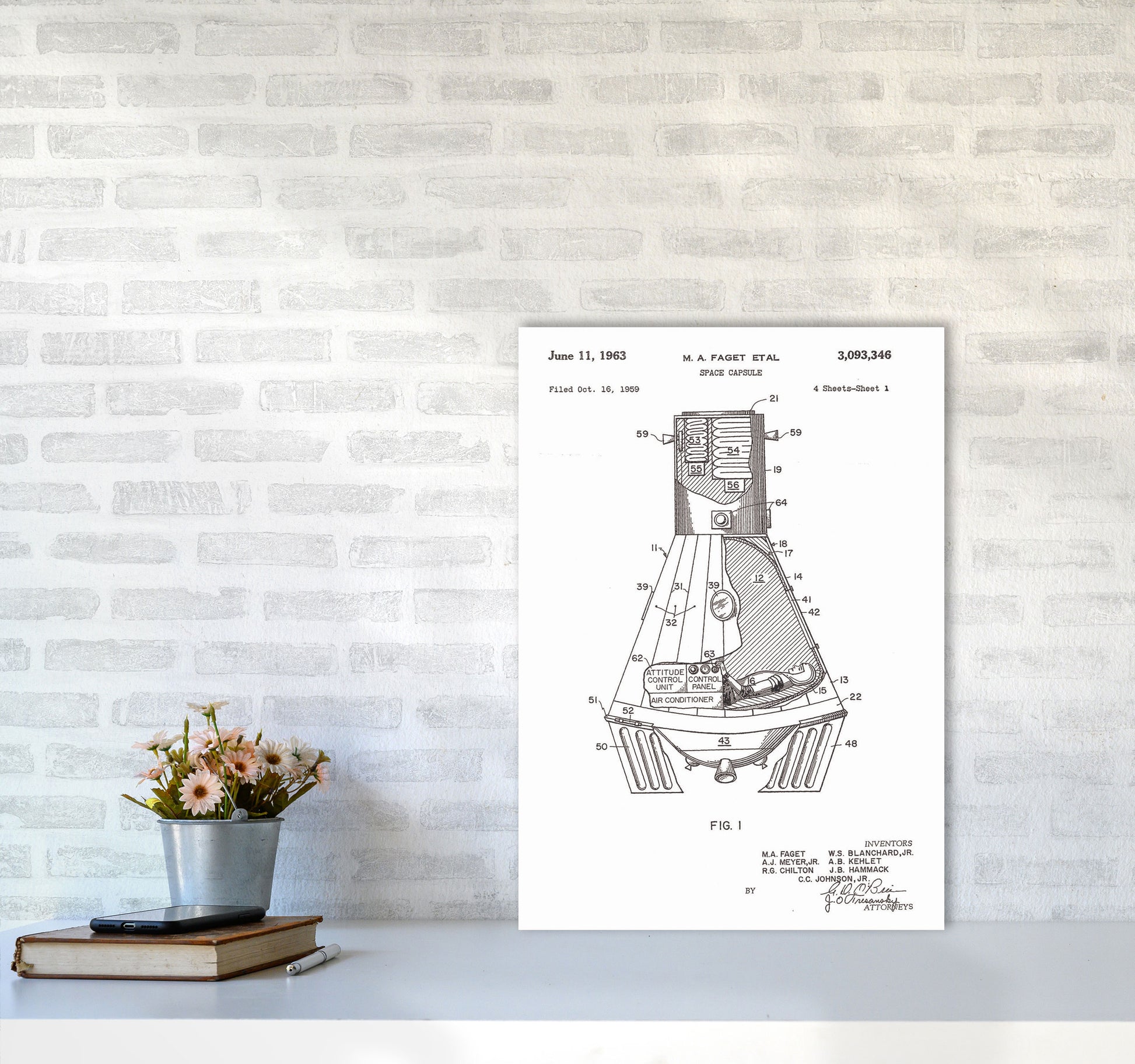 Space Capsule Patent Art Print by Jason Stanley A2 Black Frame