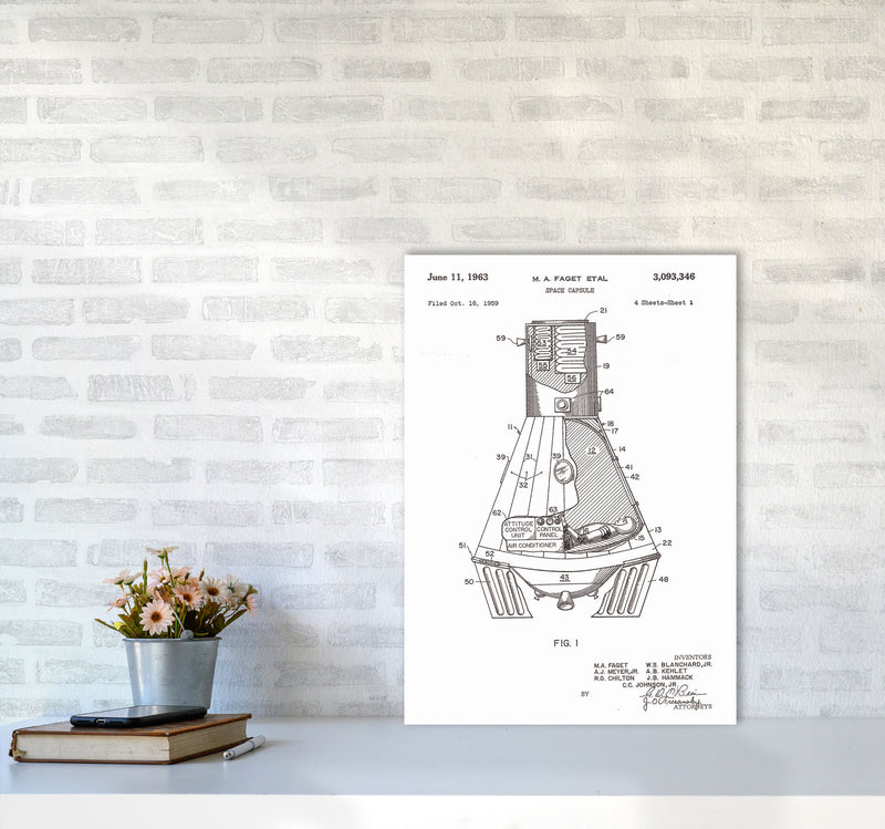 Space Capsule Patent Art Print by Jason Stanley A2 Black Frame