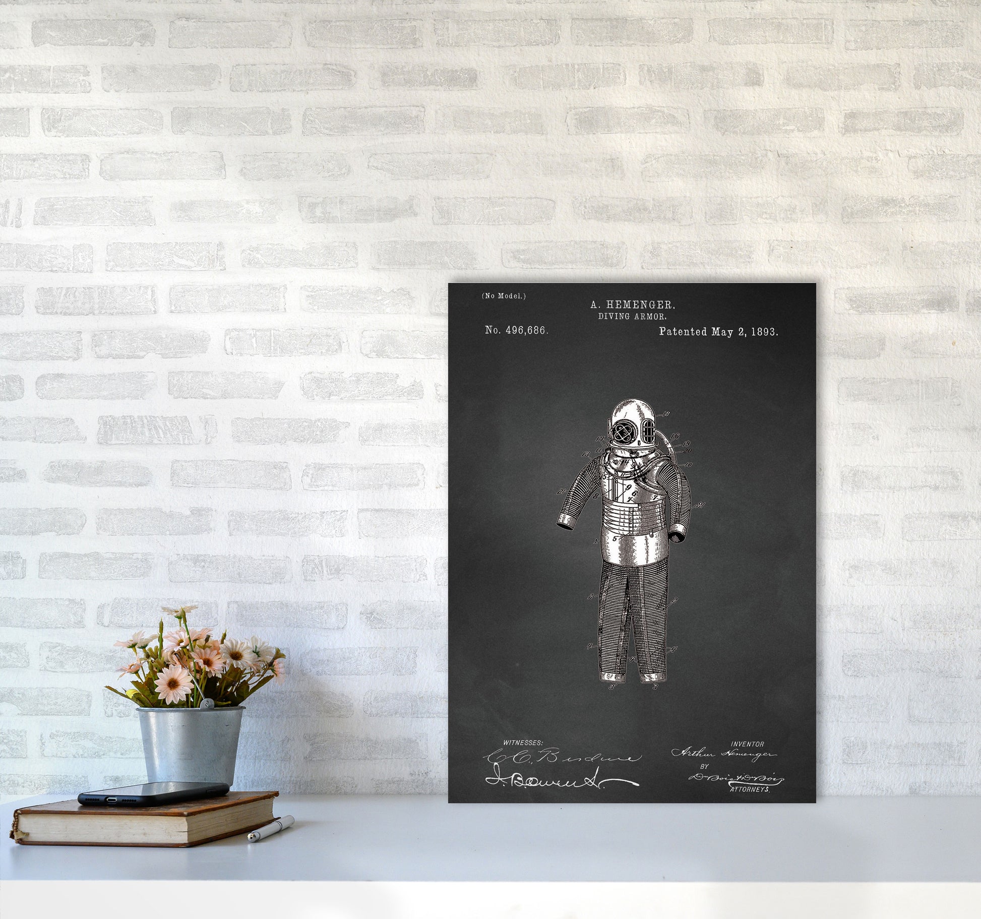 Diving Armor Patent Art Print by Jason Stanley A2 Black Frame