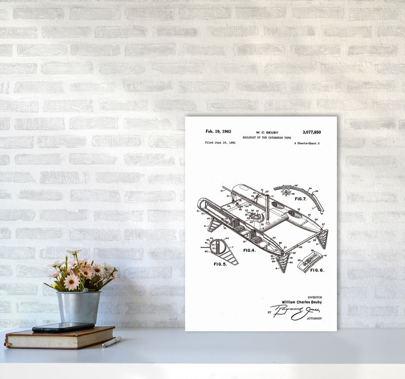 Catamaran Patent Art Print by Jason Stanley A2 Black Frame