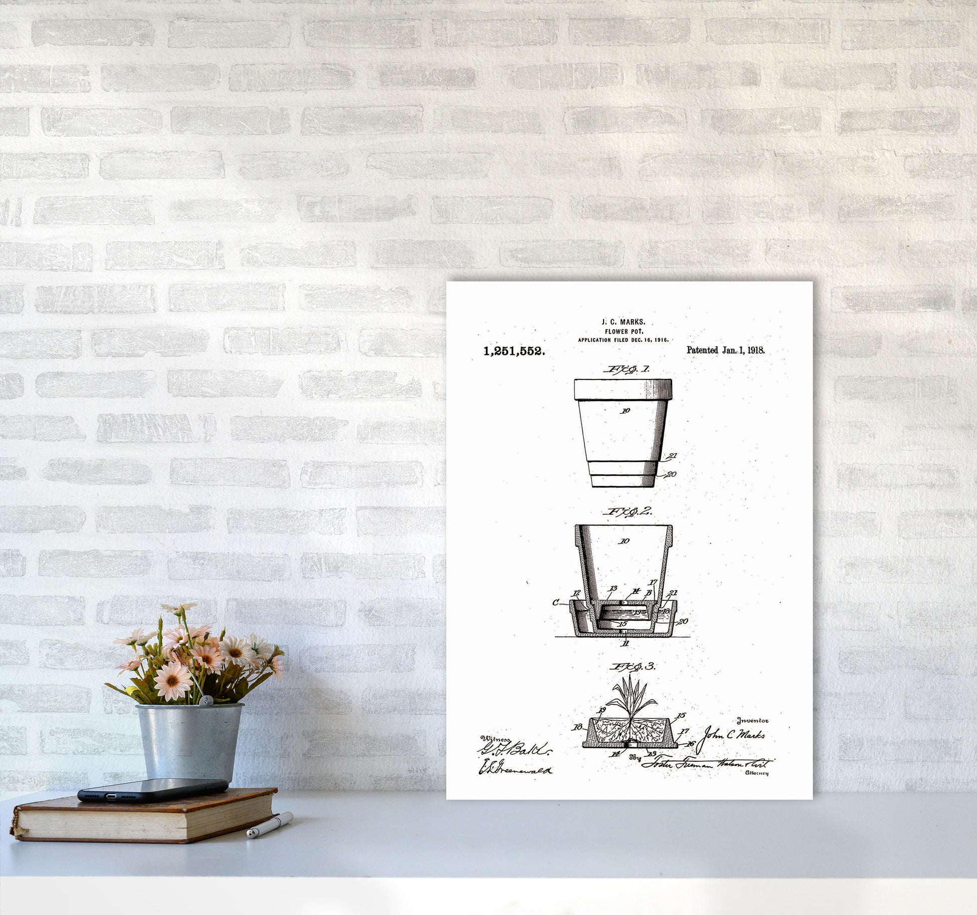 Flower Pot Patent Art Print by Jason Stanley A2 Black Frame