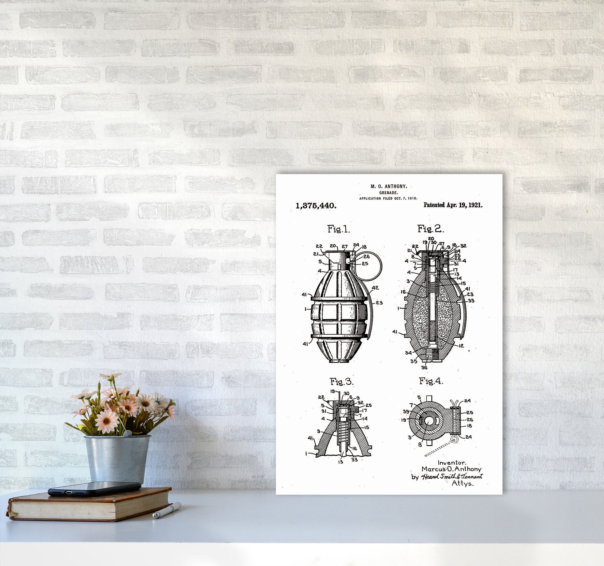 Grenade Patent Art Print by Jason Stanley A2 Black Frame