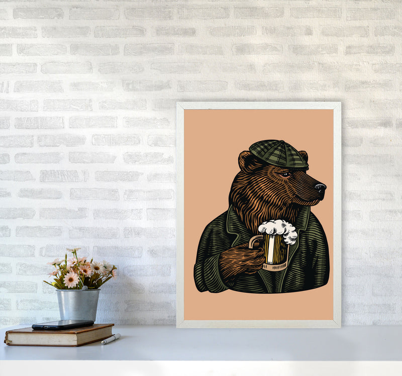Frosty The Bear With A Frosty Beer Art Print by Jason Stanley A2 Oak Frame
