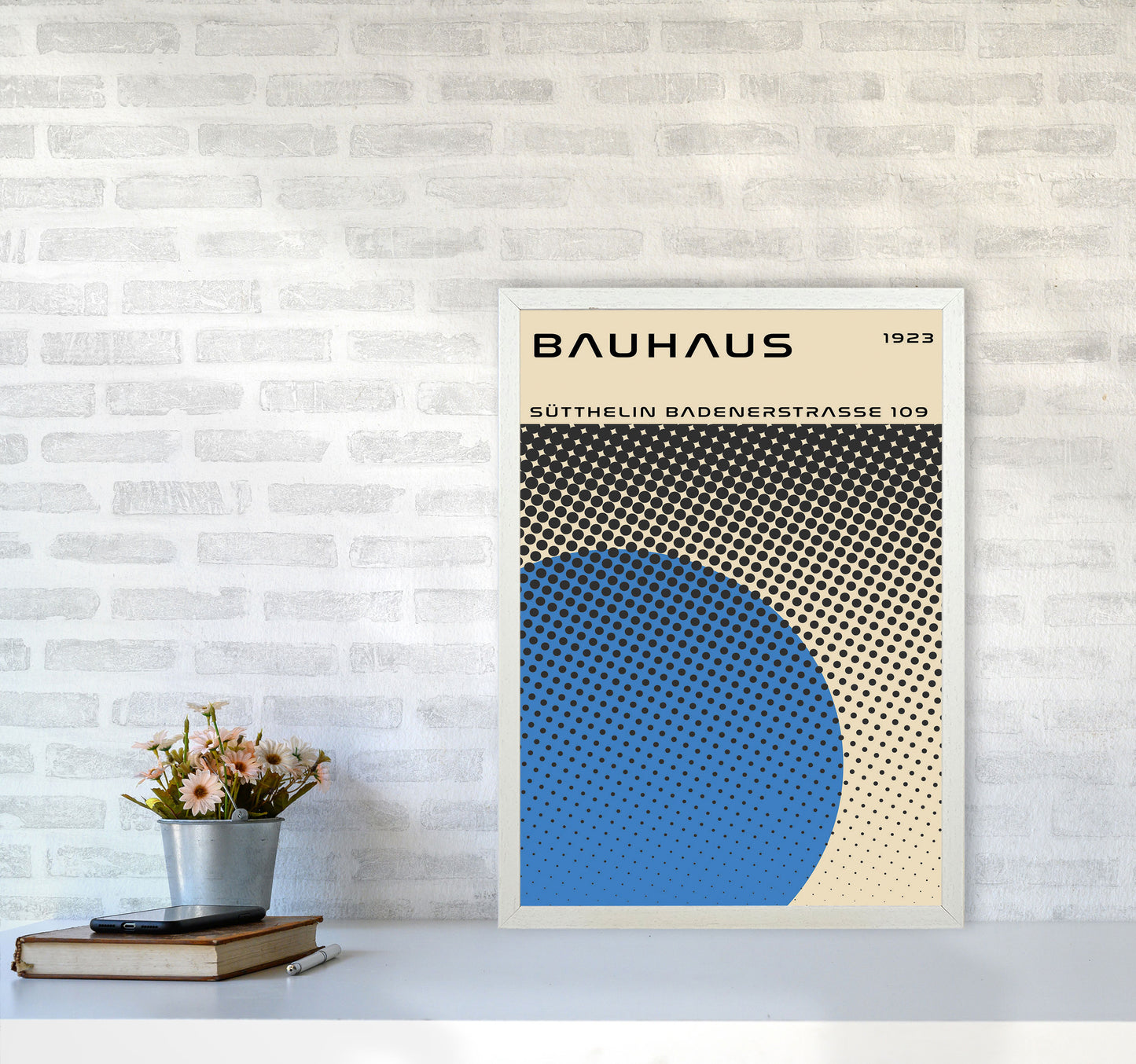 Bauhaus Geometric Blue Vibe II Art Print by Jason Stanley A2 Oak Frame