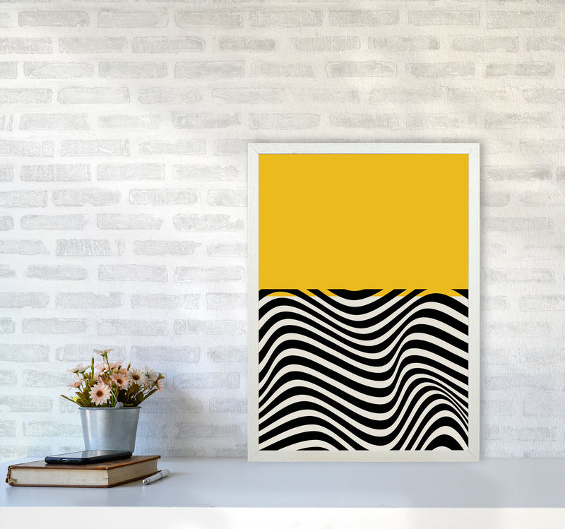 Minimal Abstract Yellow Wave Art Print by Jason Stanley A2 Oak Frame