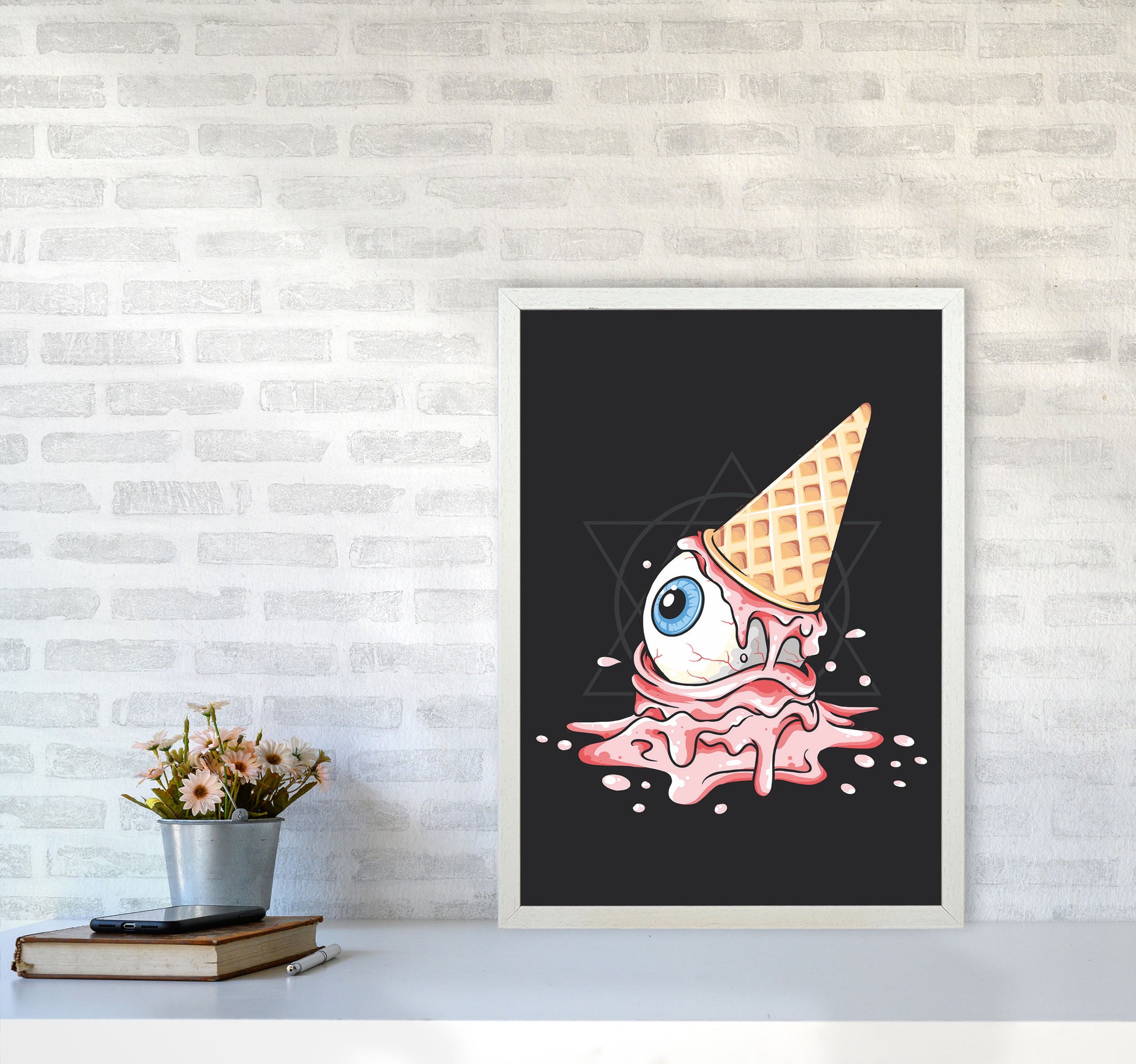 Strawberry Eyeball Icecream Art Print by Jason Stanley A2 Oak Frame