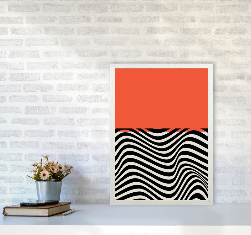 Minimal Abstract Red Wave Art Print by Jason Stanley A2 Oak Frame