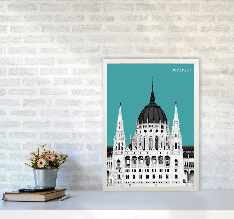 Halftone Budapest Green Art Print by Jason Stanley A2 Oak Frame