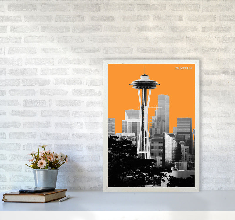 Halftone Seattle Yellow Art Print by Jason Stanley A2 Oak Frame