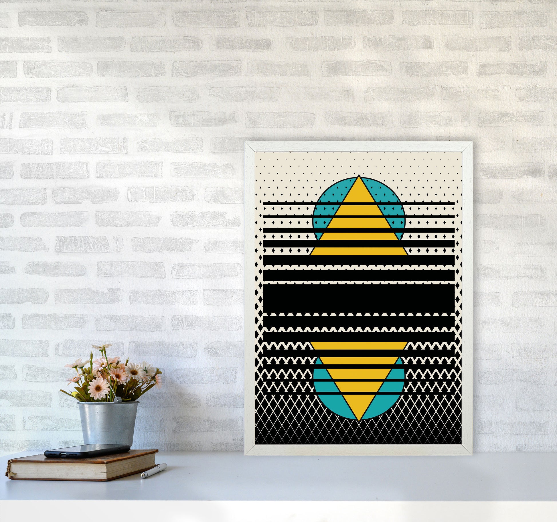 Geometric Suns Pattern Art Print by Jason Stanley A2 Oak Frame