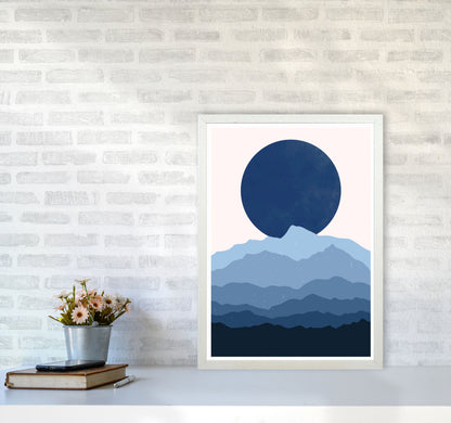 Blue Abstract Moonrise Art Print by Jason Stanley A2 Oak Frame