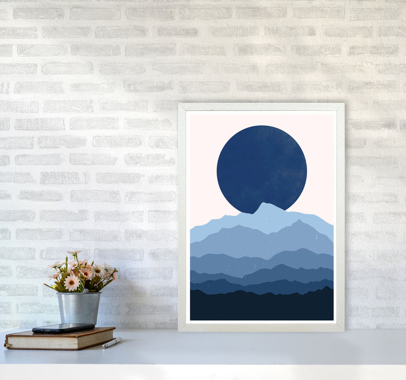 Blue Abstract Moonrise Art Print by Jason Stanley A2 Oak Frame