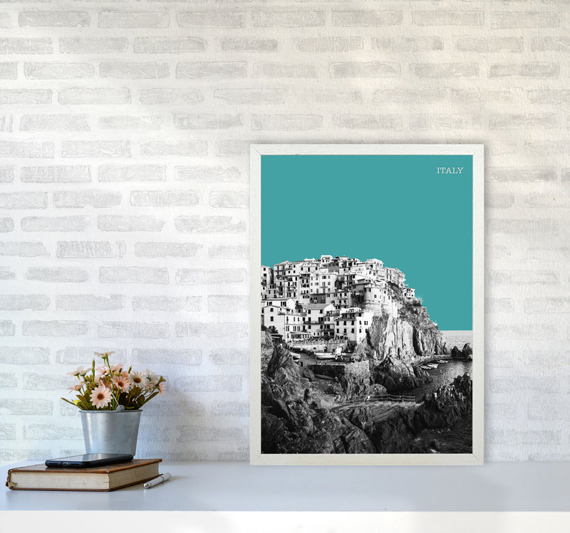 Halftone Italy Blue Art Print by Jason Stanley A2 Oak Frame