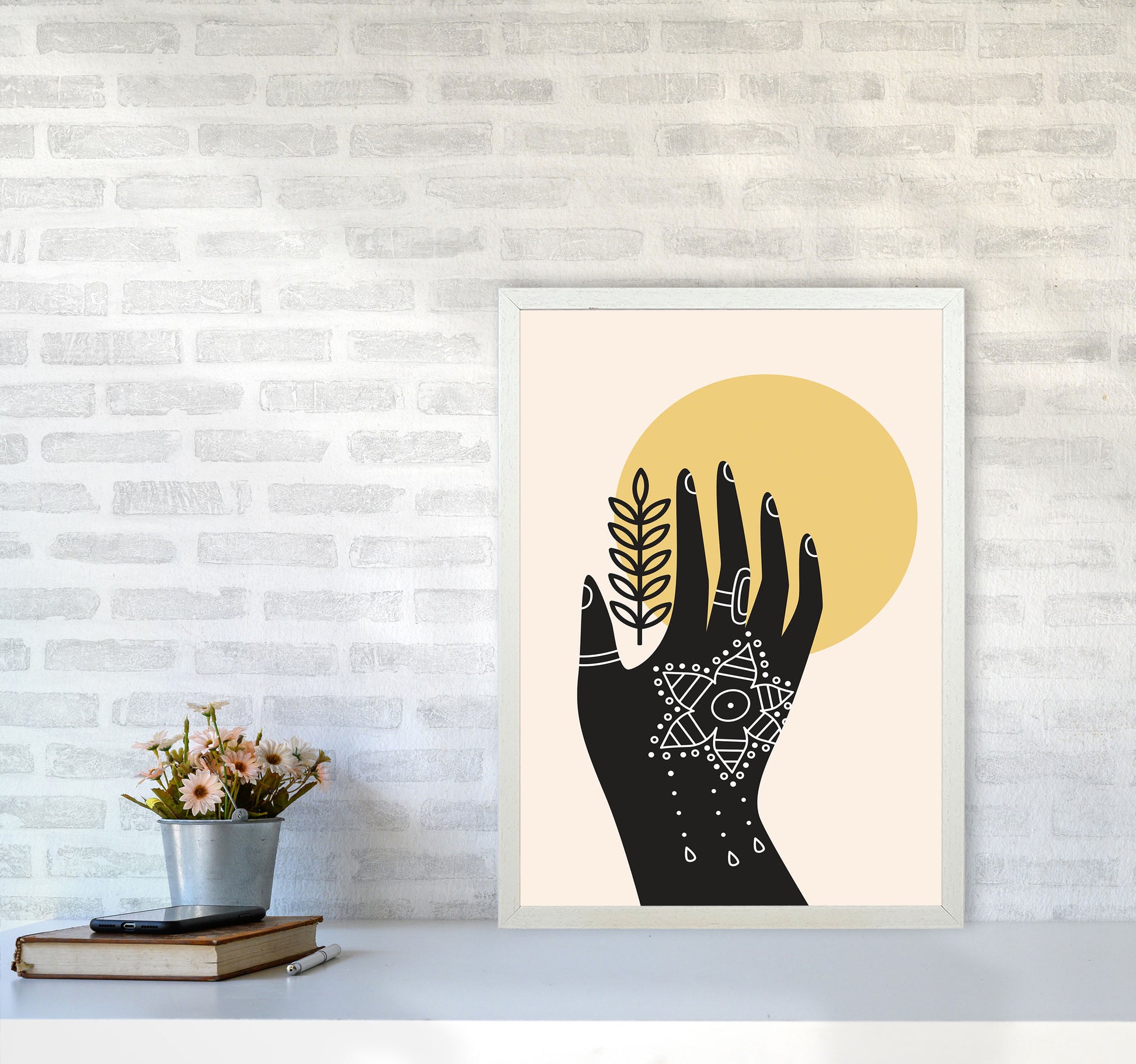 Abstract Hand Art Print by Jason Stanley A2 Oak Frame
