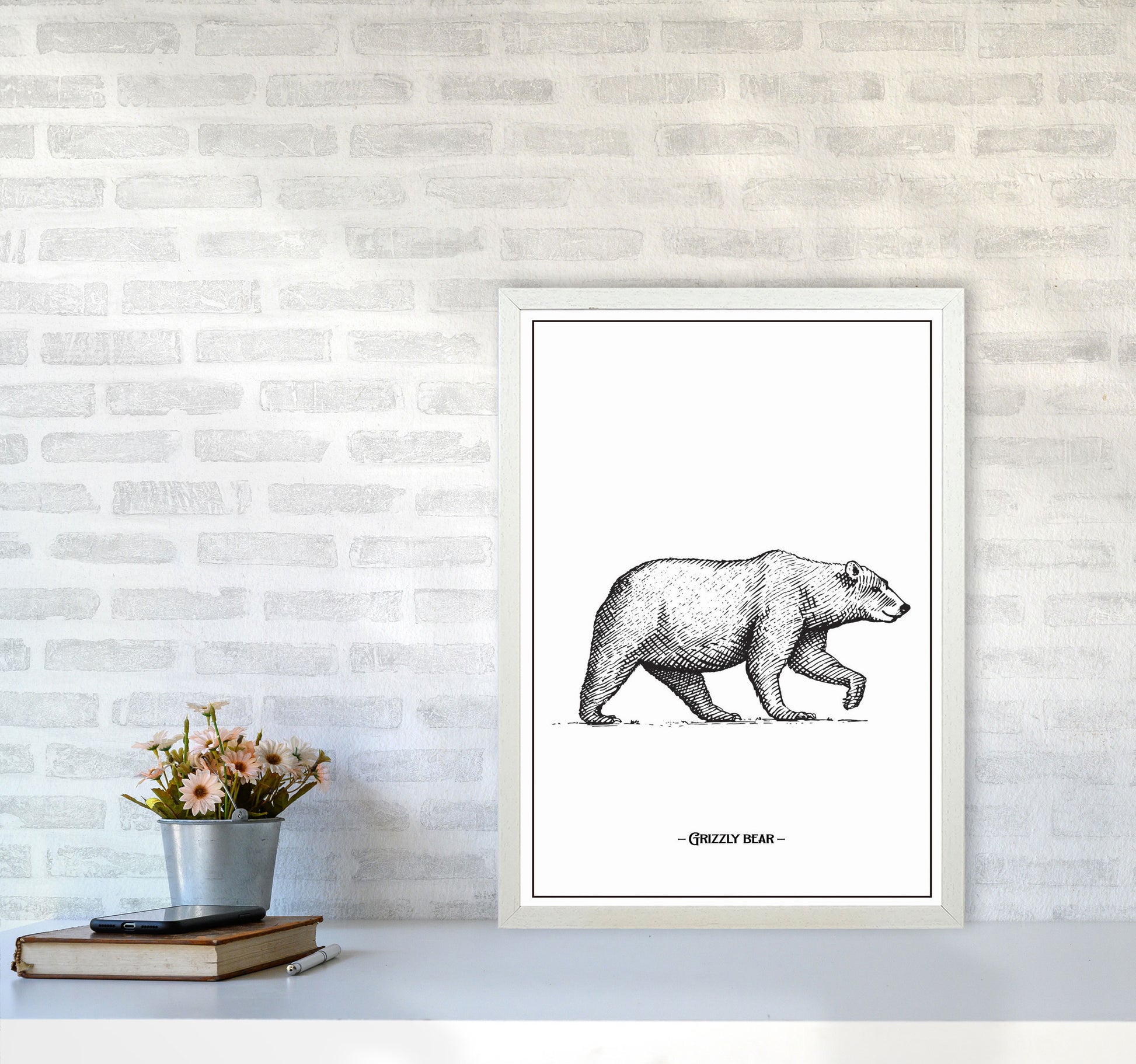 Grizzly Bear Art Print by Jason Stanley A2 Oak Frame
