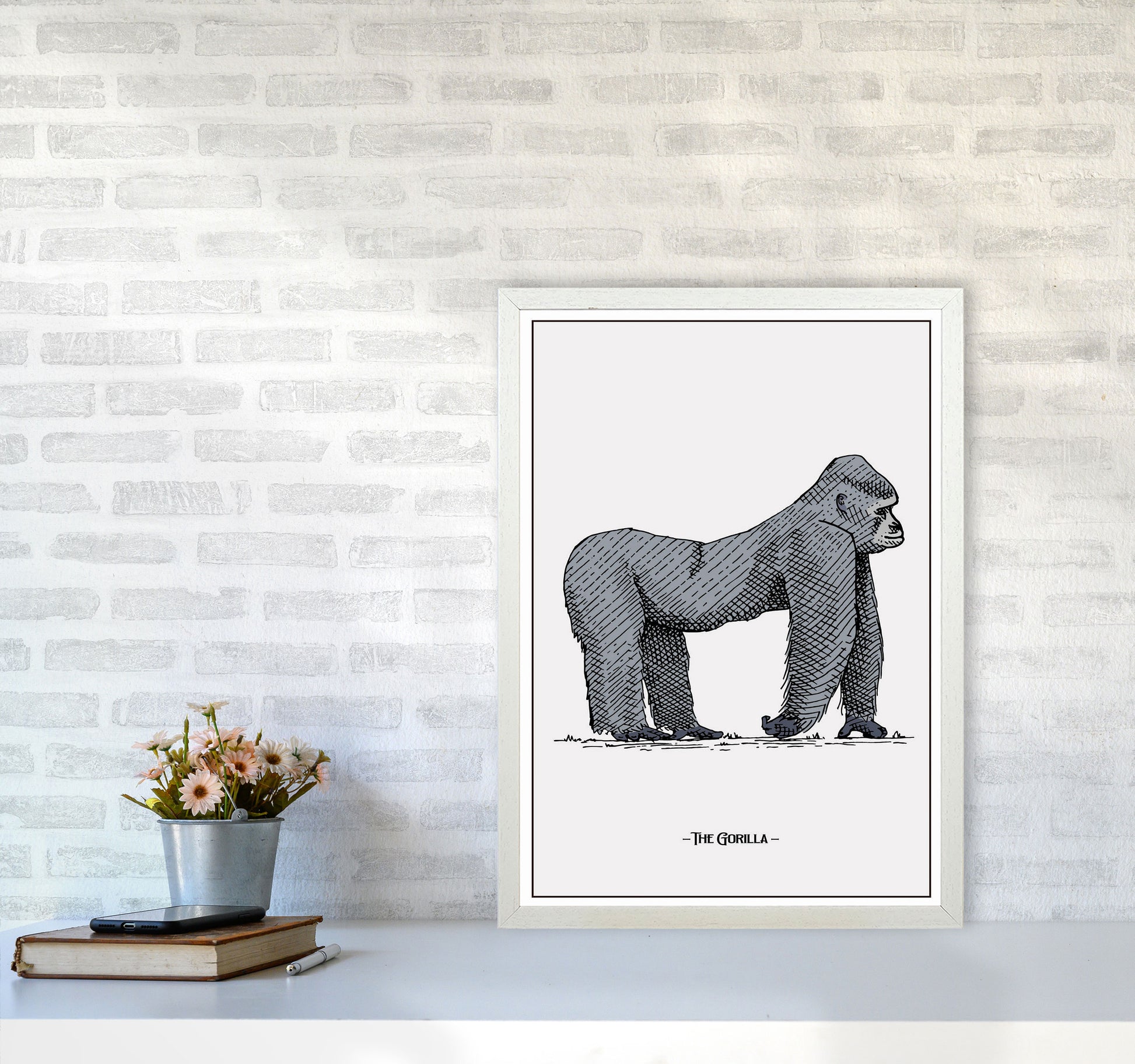 The Gorilla Art Print by Jason Stanley A2 Oak Frame
