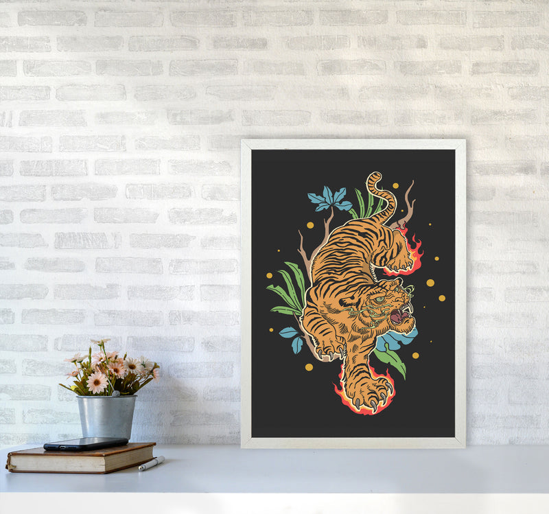 Classic Tiger Tattoo Art Print by Jason Stanley A2 Oak Frame