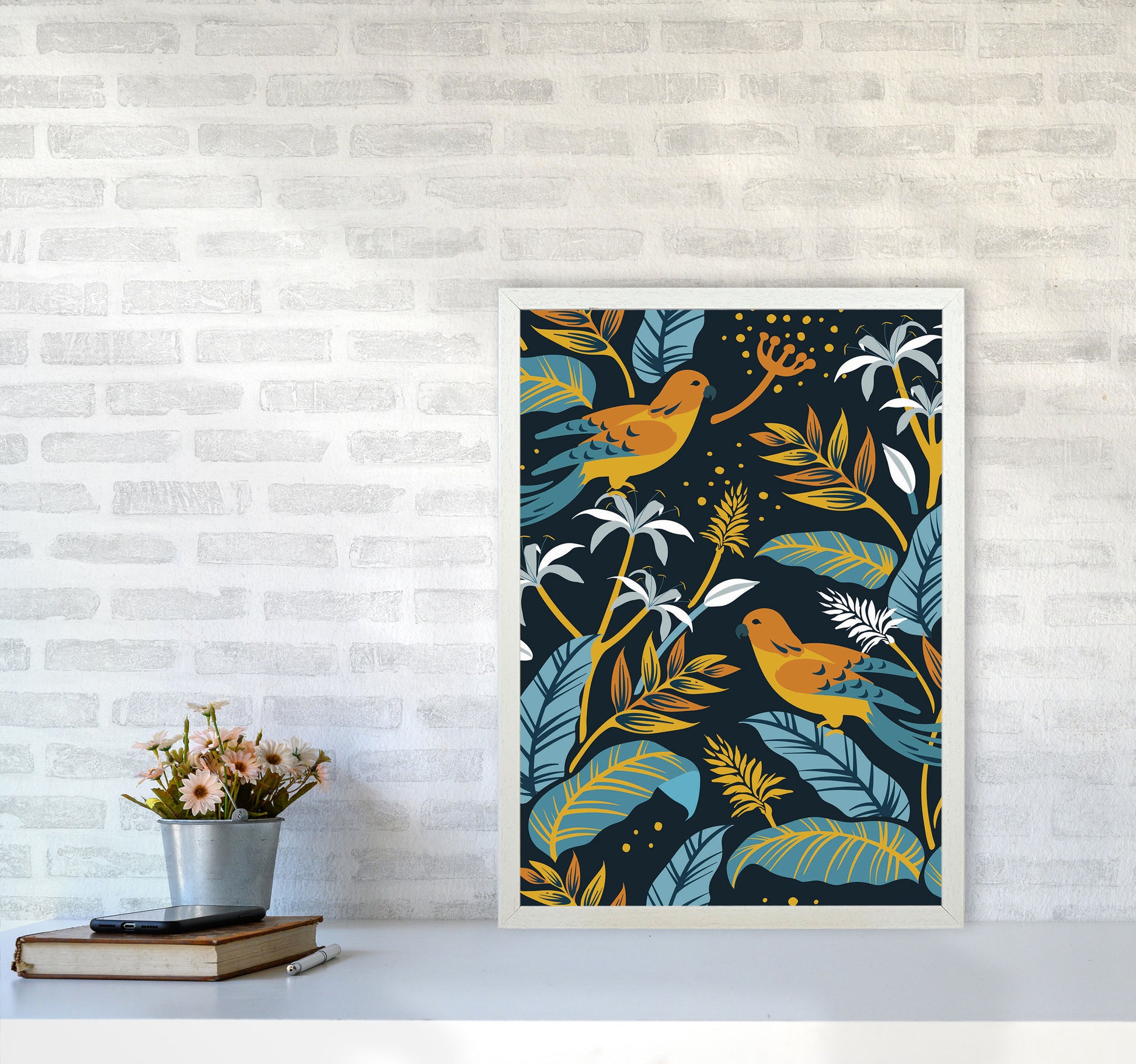 Birds And Plants Art Print by Jason Stanley A2 Oak Frame