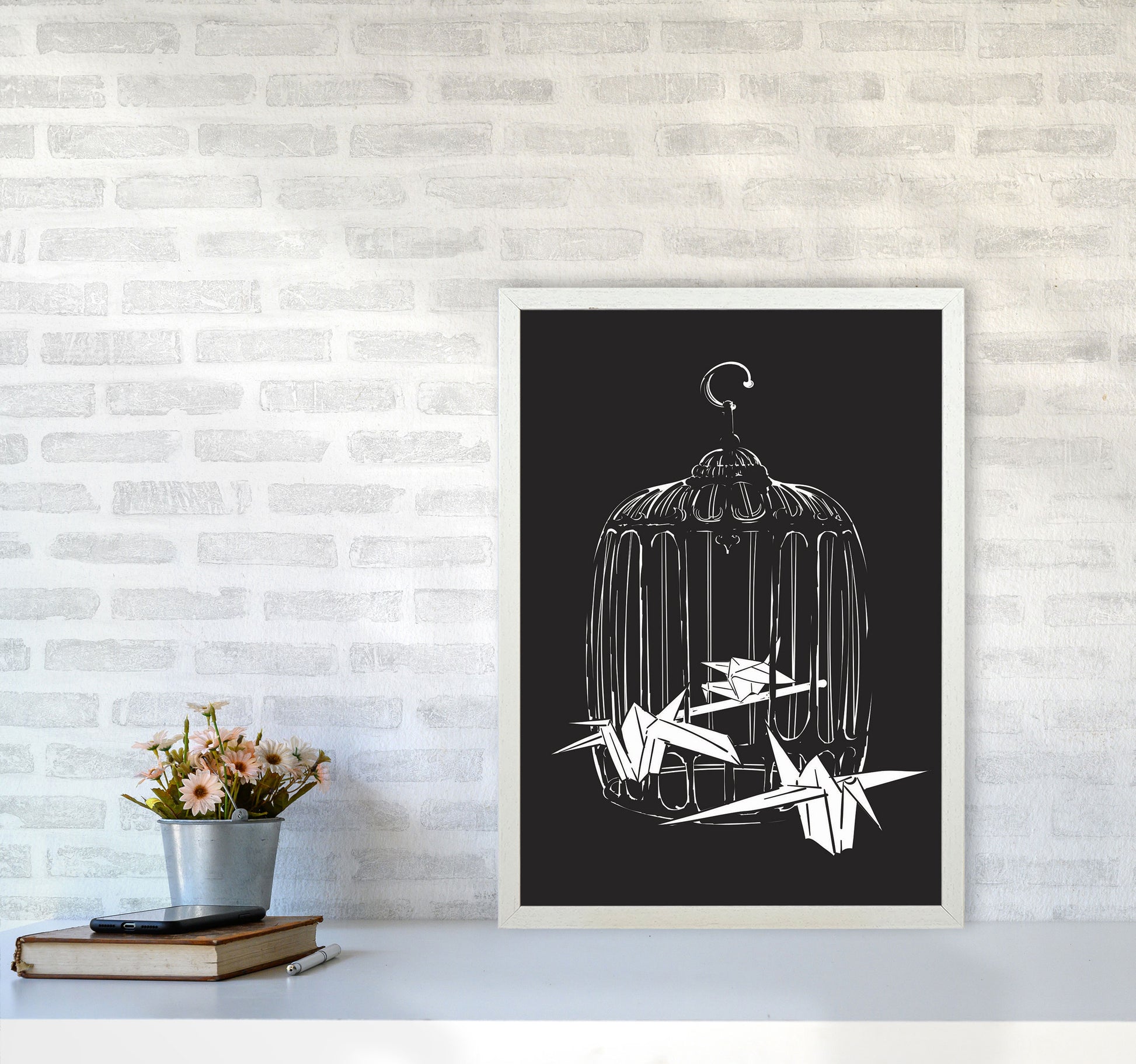 Origami Birds Art Print by Jason Stanley A2 Oak Frame