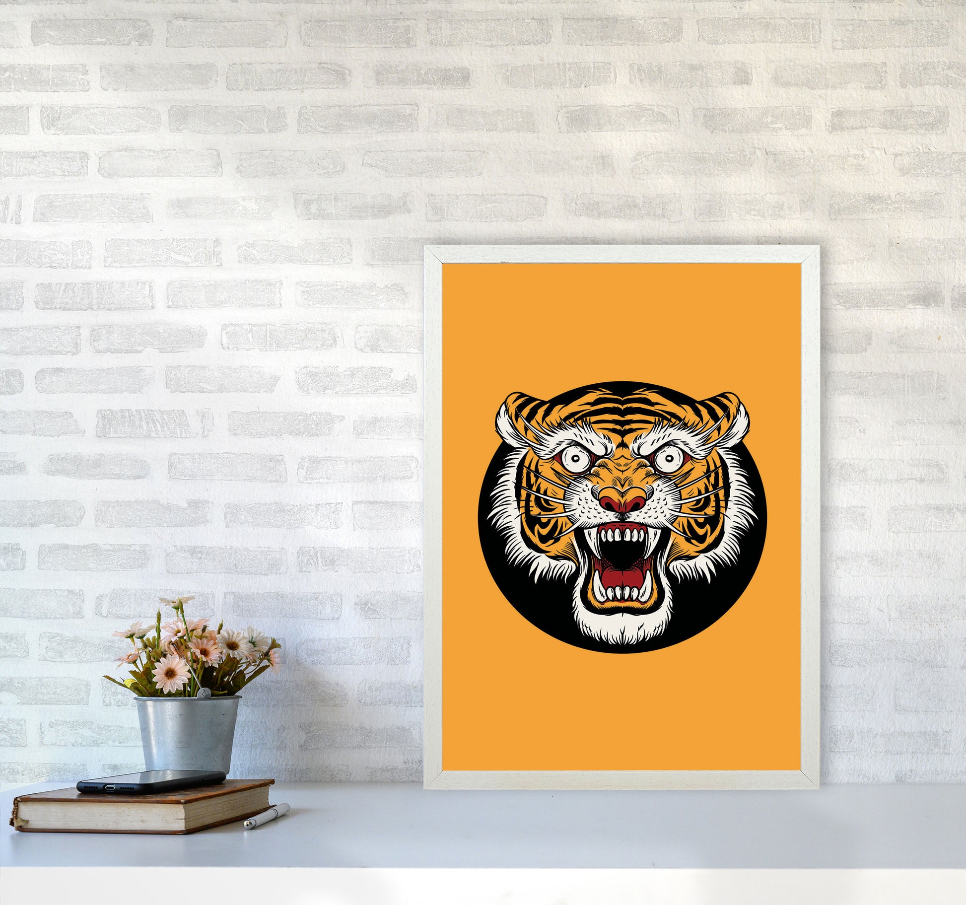 Vintage Tiger Art Print by Jason Stanley A2 Oak Frame