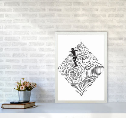 Surfer Line Drawing Art Print by Jason Stanley A2 Oak Frame