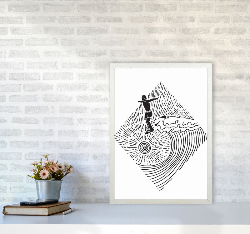 Surfer Line Drawing Art Print by Jason Stanley A2 Oak Frame
