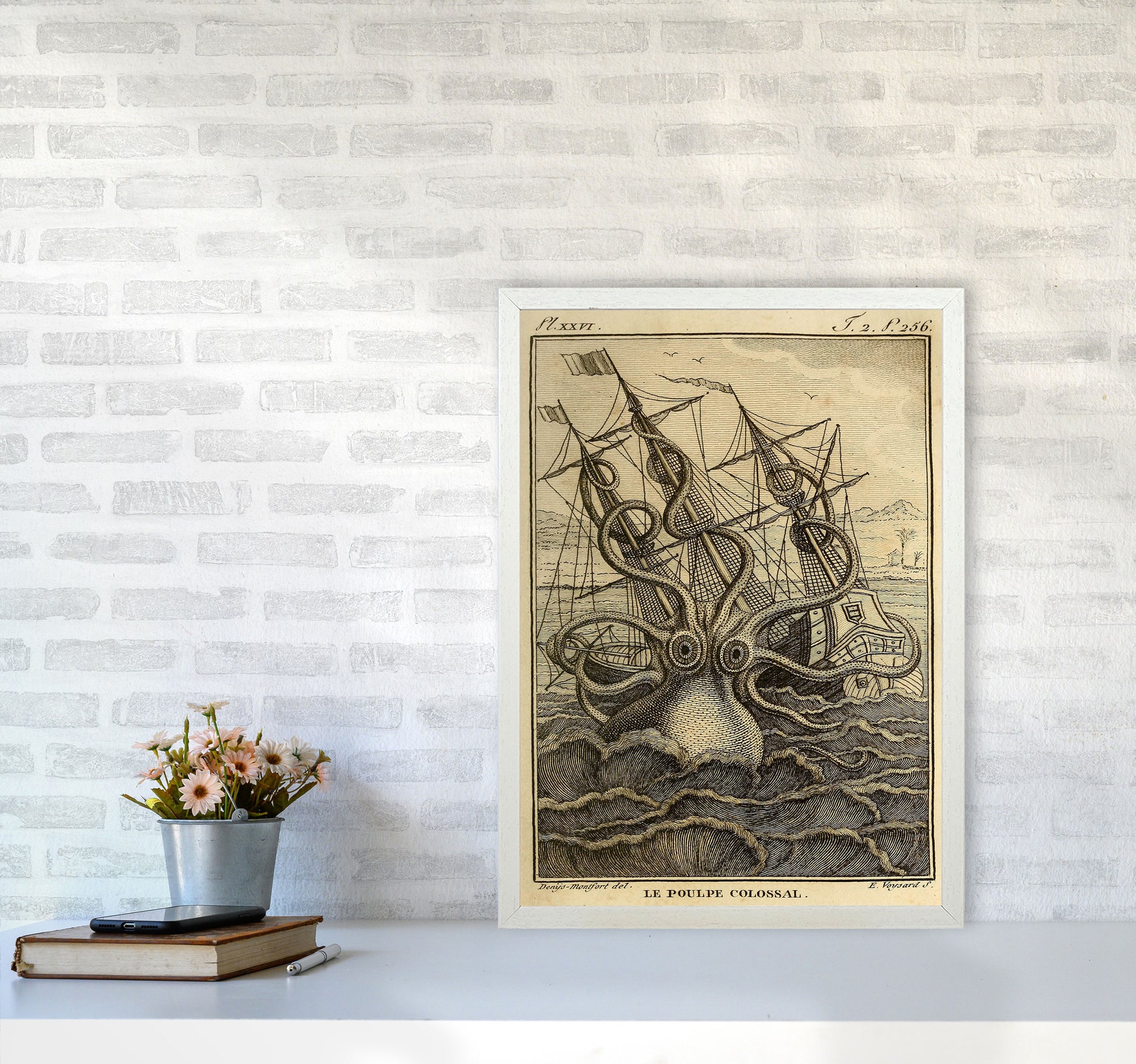 The Great Collossal Octopus Art Print by Jason Stanley A2 Oak Frame