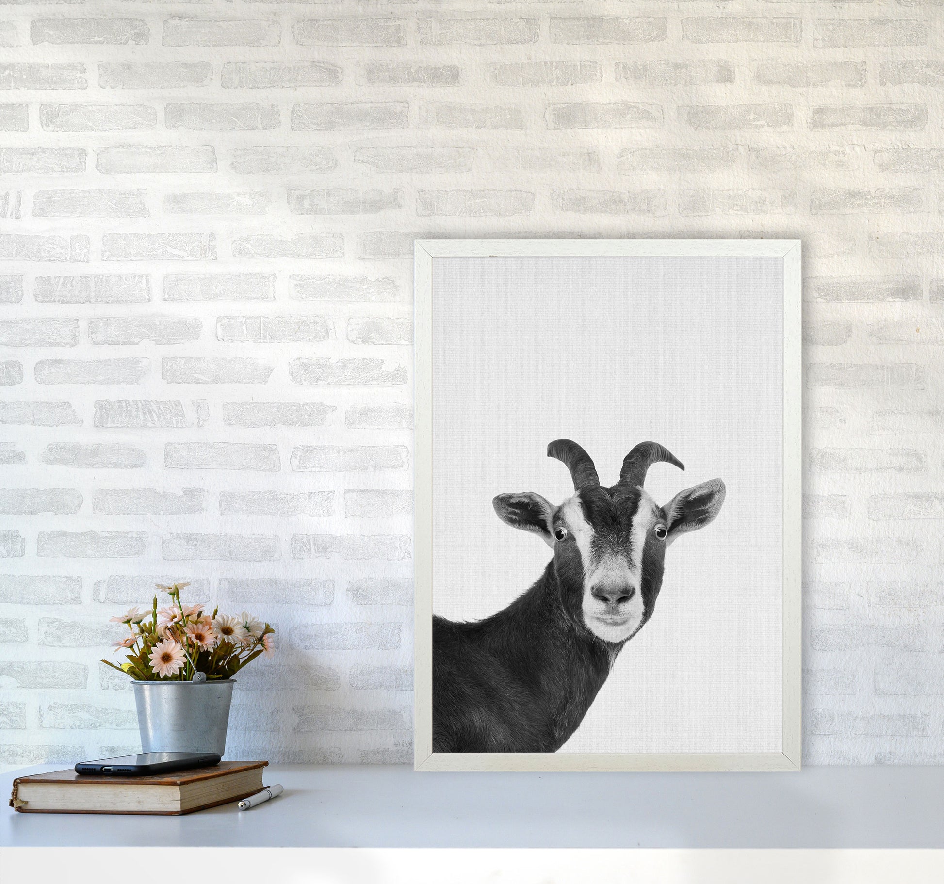 Surprised Goat Art Print by Jason Stanley A2 Oak Frame