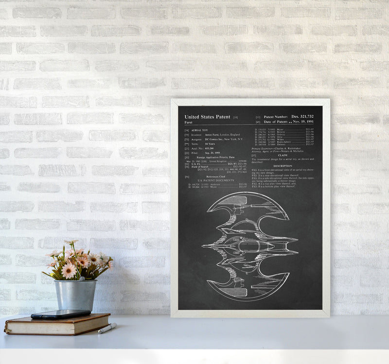 Batwing Patent Side View- Chalkboard Art Print by Jason Stanley A2 Oak Frame