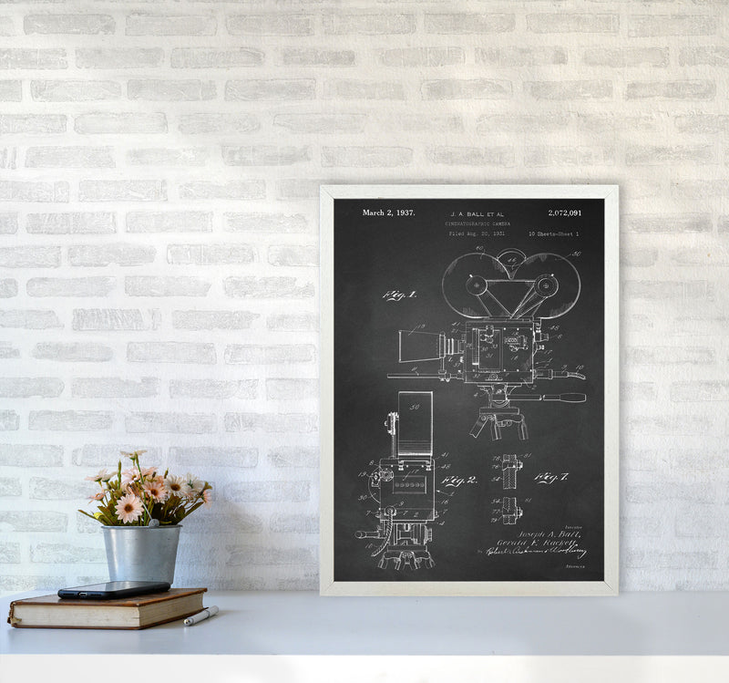 Cinema Camera Patent-Chalkboard Art Print by Jason Stanley A2 Oak Frame
