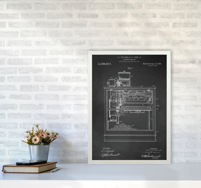 Popcorn Machine Patent- Chalkboard Art Print by Jason Stanley A2 Oak Frame