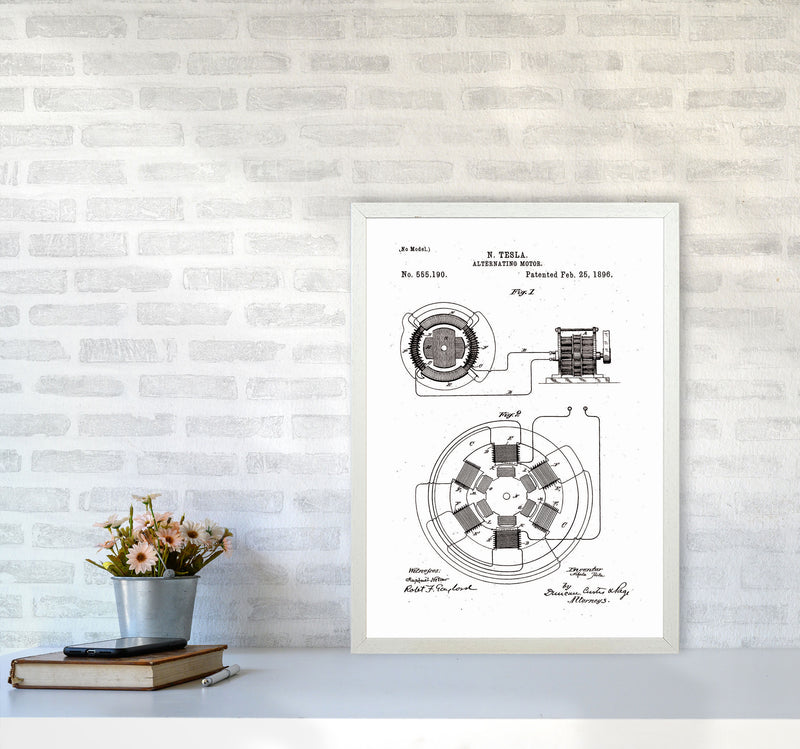 Tesla Alternating Motor Patent Art Print by Jason Stanley A2 Oak Frame