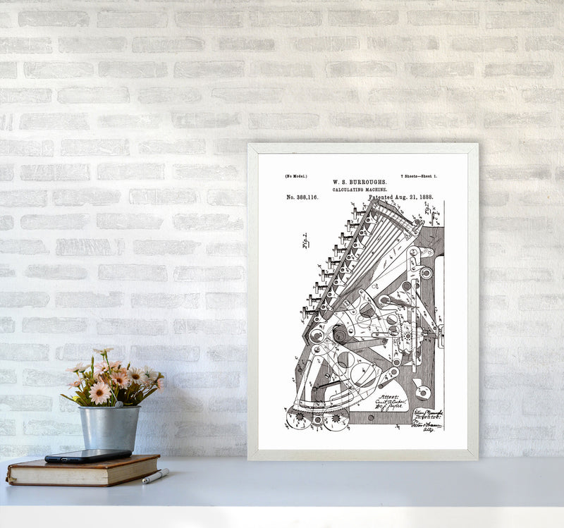 Calculating Machine Patent Art Print by Jason Stanley A2 Oak Frame