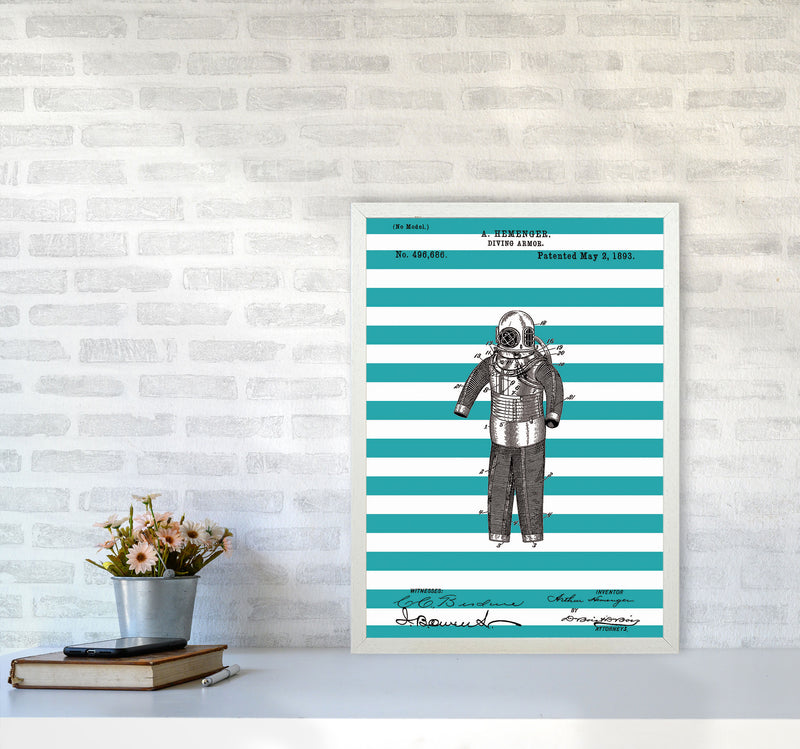 Diving Armor Patent Stripe Art Print by Jason Stanley A2 Oak Frame