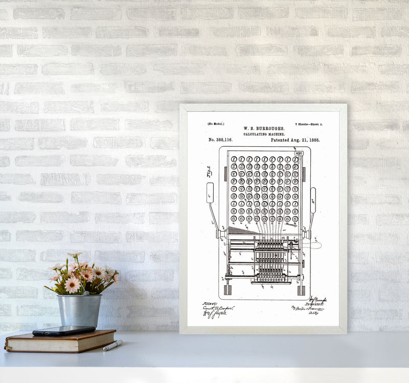 Calculating Machine Patent 2 Art Print by Jason Stanley A2 Oak Frame