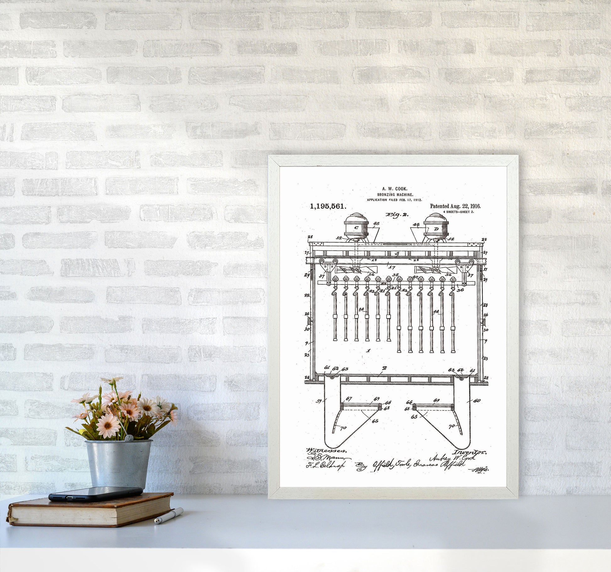 Bronzing Machine Patent Art Print by Jason Stanley A2 Oak Frame