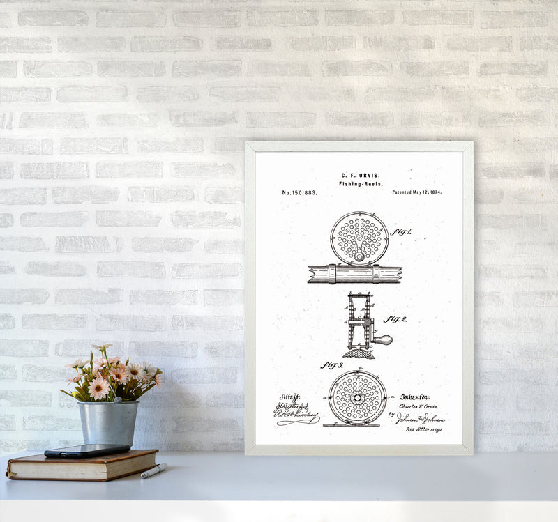 Fly Fishing Reel Patent Art Print by Jason Stanley A2 Oak Frame