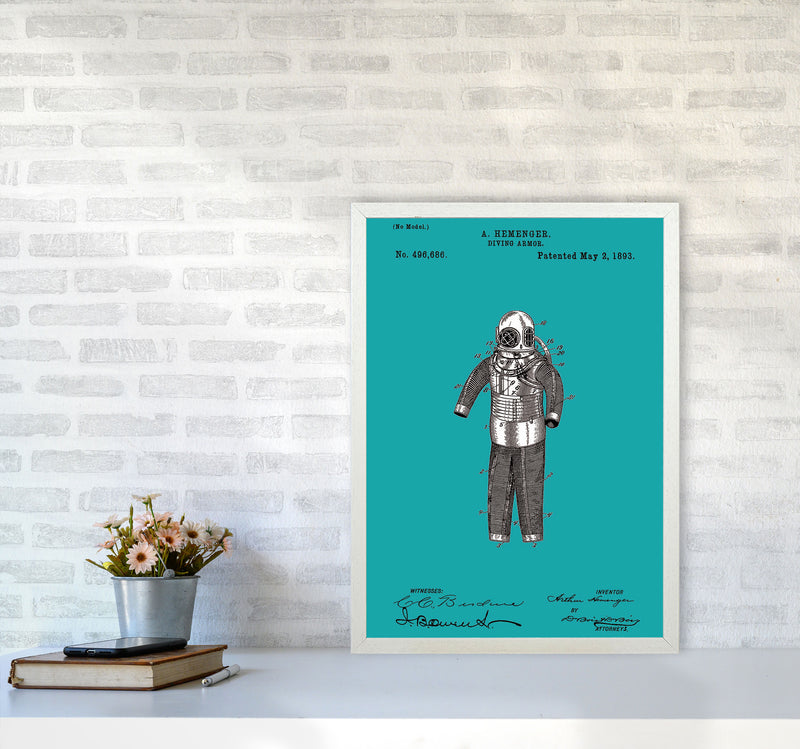 Diving Armor Patent Blue Art Print by Jason Stanley A2 Oak Frame