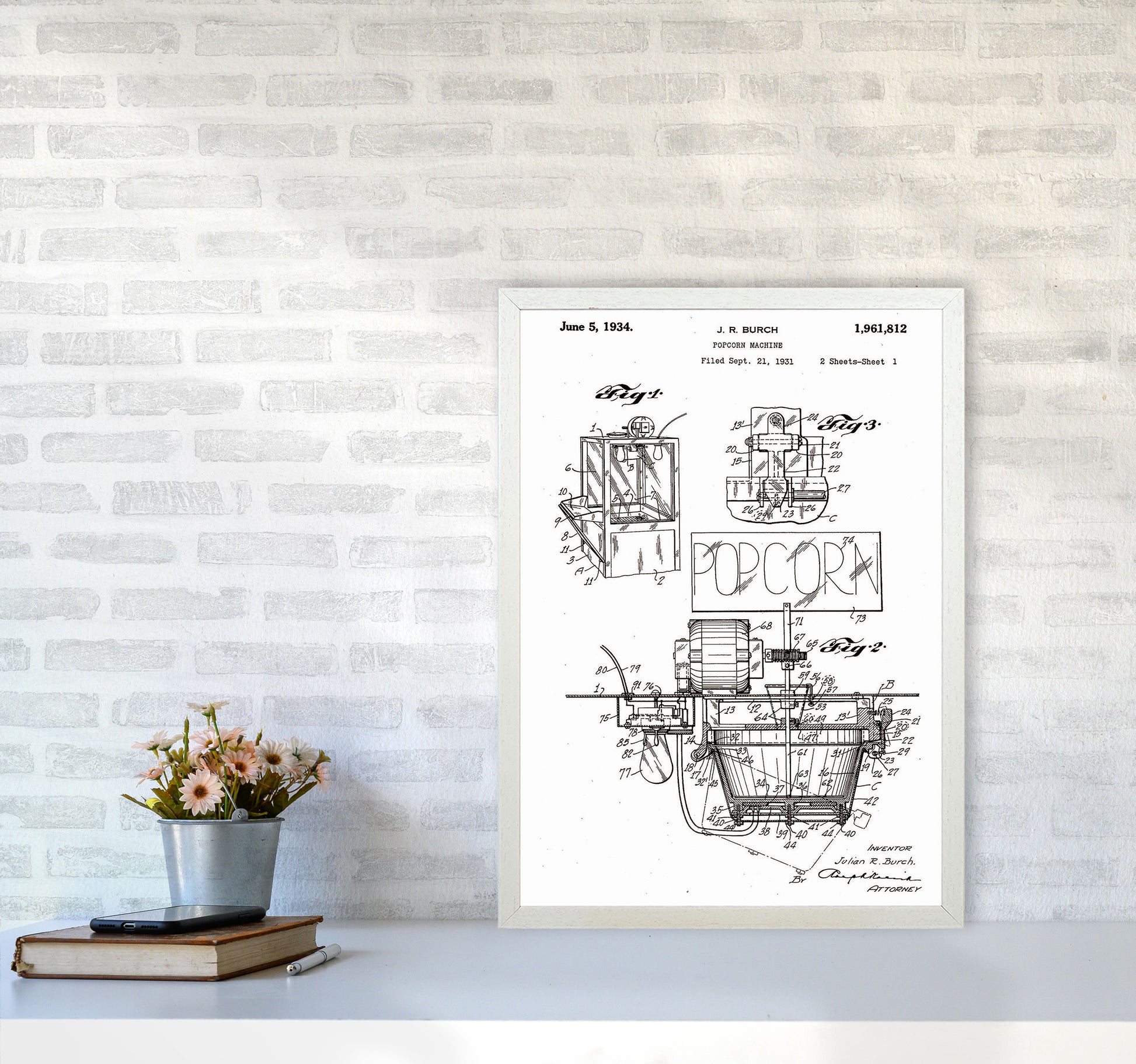 Popcorn Machine Patent 2 Art Print by Jason Stanley A2 Oak Frame