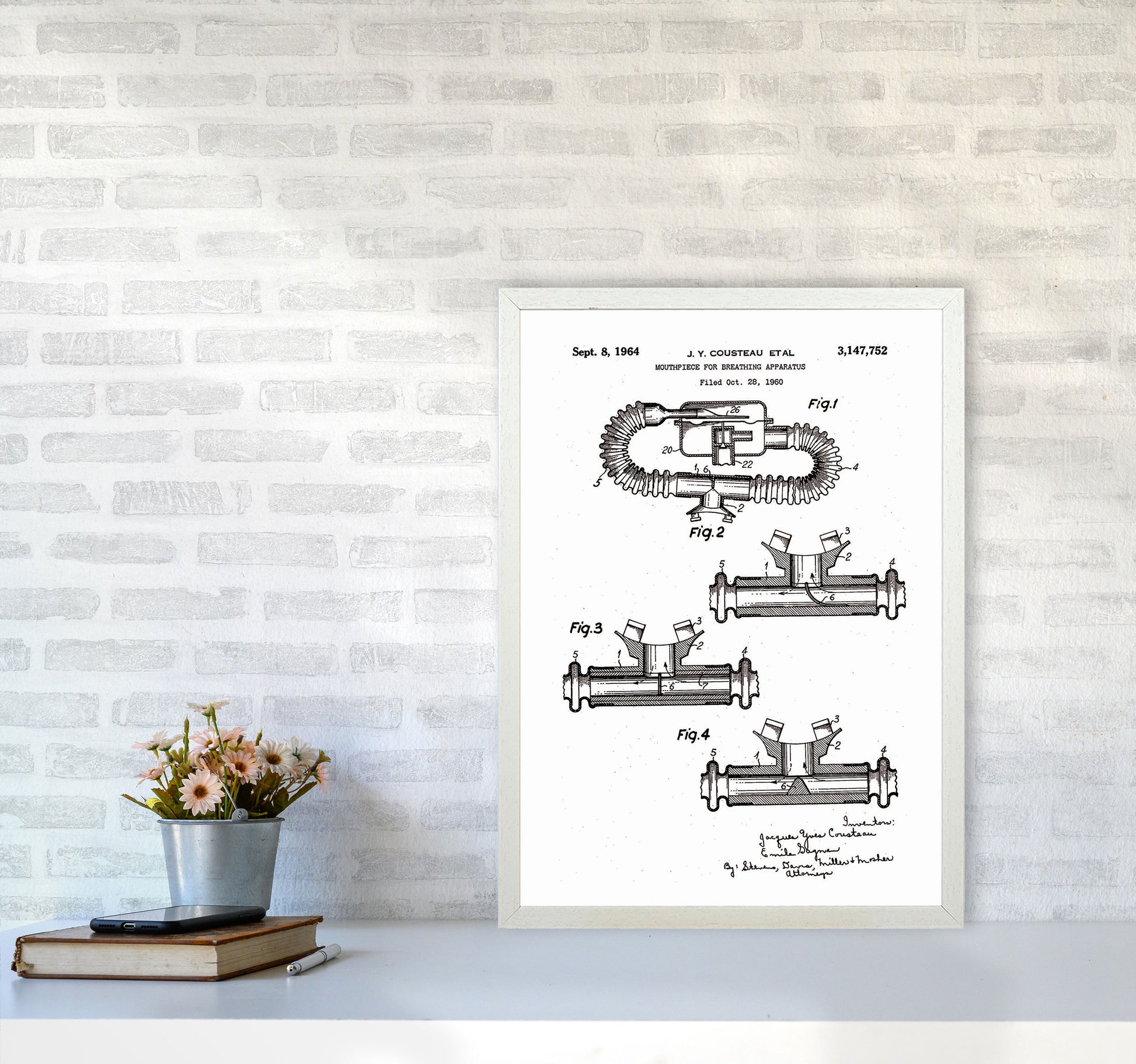 Diving Apparatus Patent Art Print by Jason Stanley A2 Oak Frame