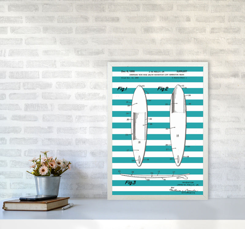 Surfboard Patent Stripe Art Print by Jason Stanley A2 Oak Frame