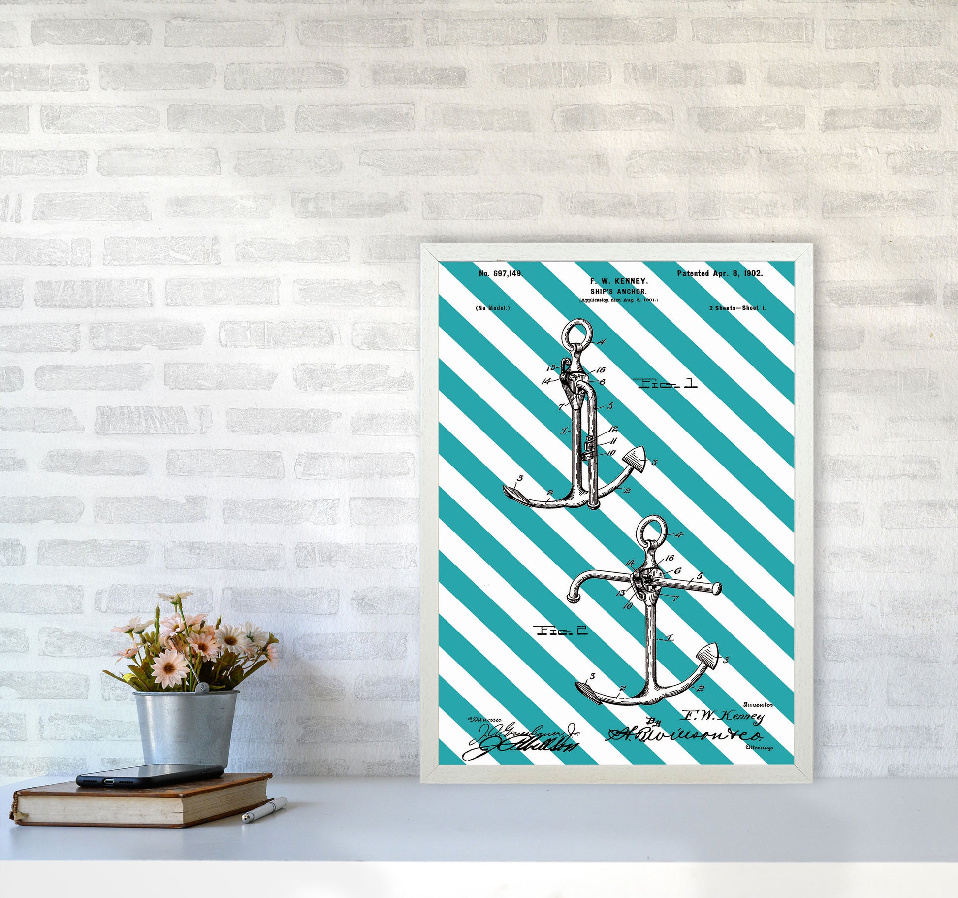 Anchor Patent Side Stripe Art Print by Jason Stanley A2 Oak Frame